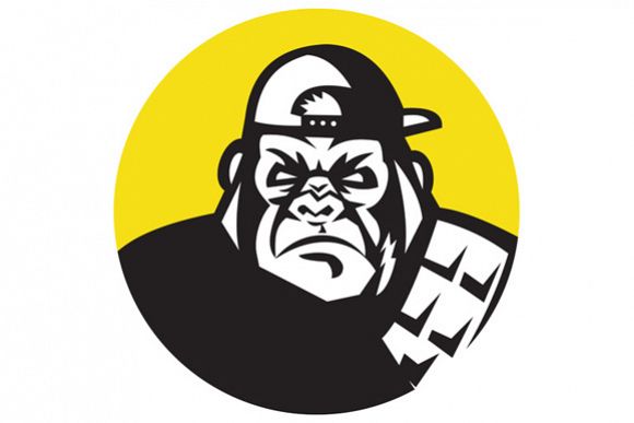 Angry Gorilla Head Baseball Cap Circle Retro example image 1