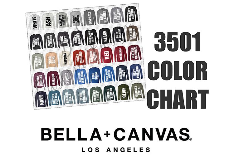 Bella 3501 Long Sleeve T-Shirt Color Chart
