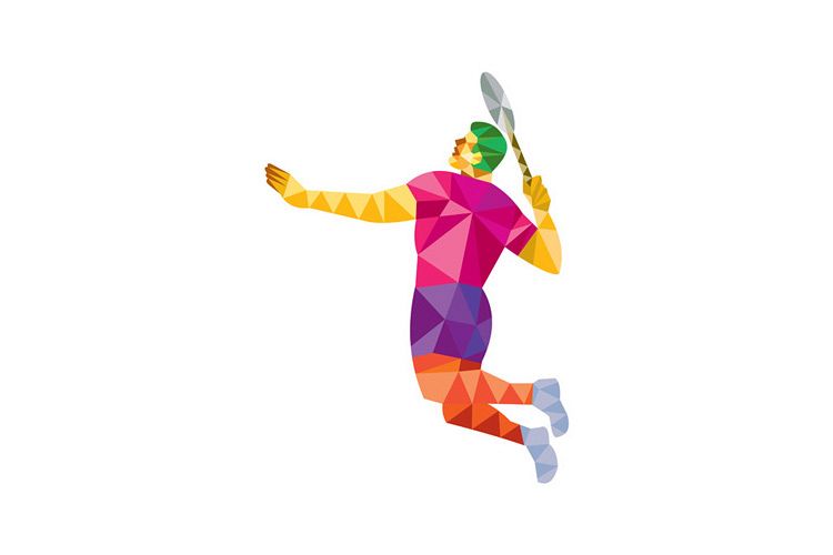 Badminton Player Jump Smash Low Polygon example image 1