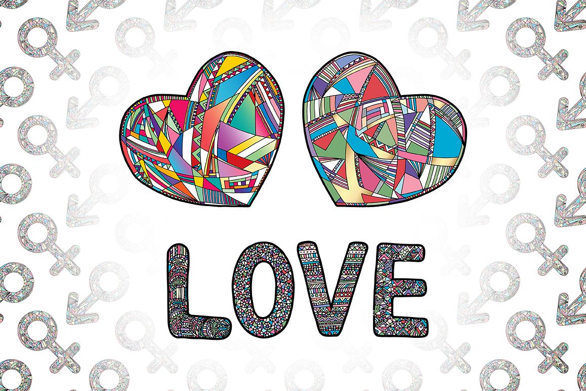 Hearts and gender symbols. LOVE vector collection. example image 1