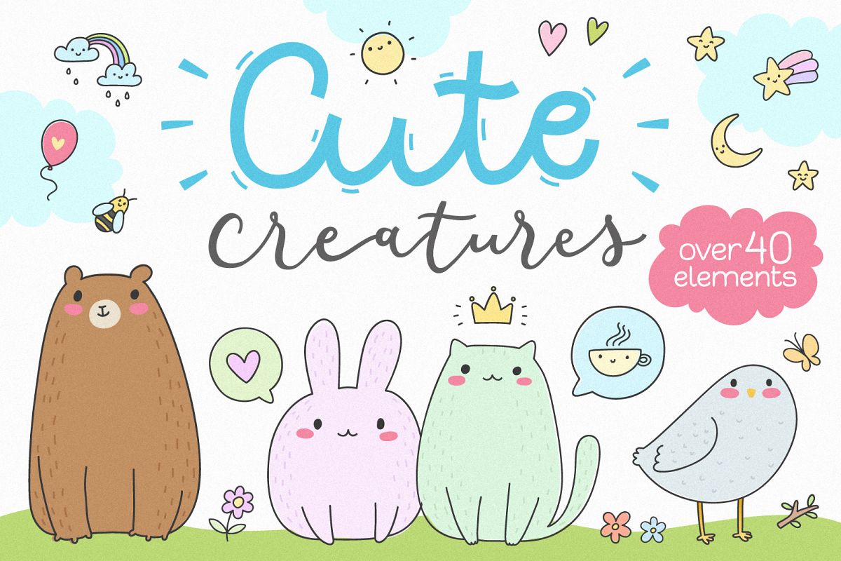 Cute Creatures Vector Set example image 1