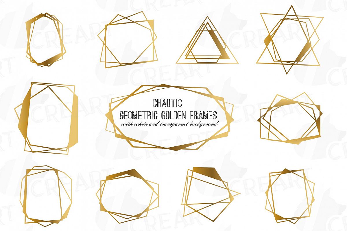 Chaotic geometric golden frames, lineal frames clip art example image 1