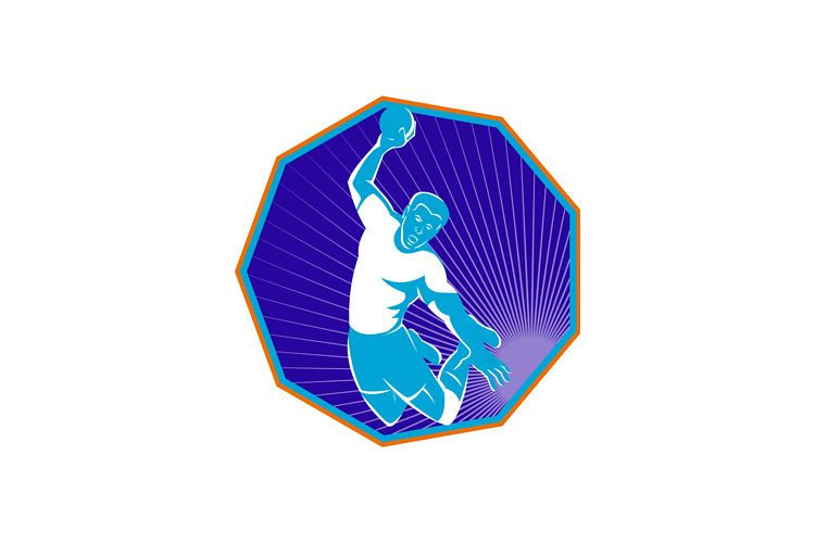 Handball player jumping throwing ball example image 1