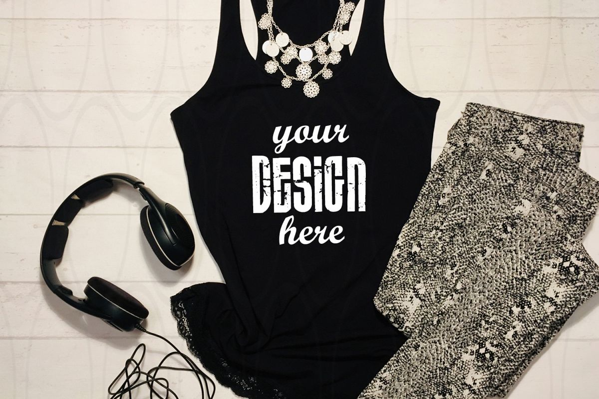 Slyled stock photo product Black tank top for girls example image 1
