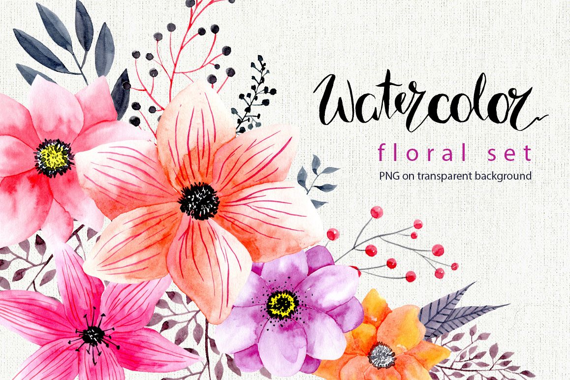 Watercolor png flowers example image 1