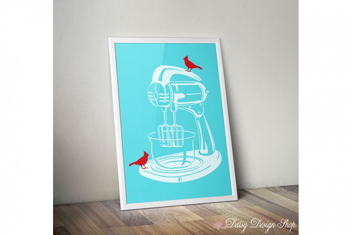Art Print - Stand Mixer with Birds - 8x10 Kitchen Appliance Printable example image 1