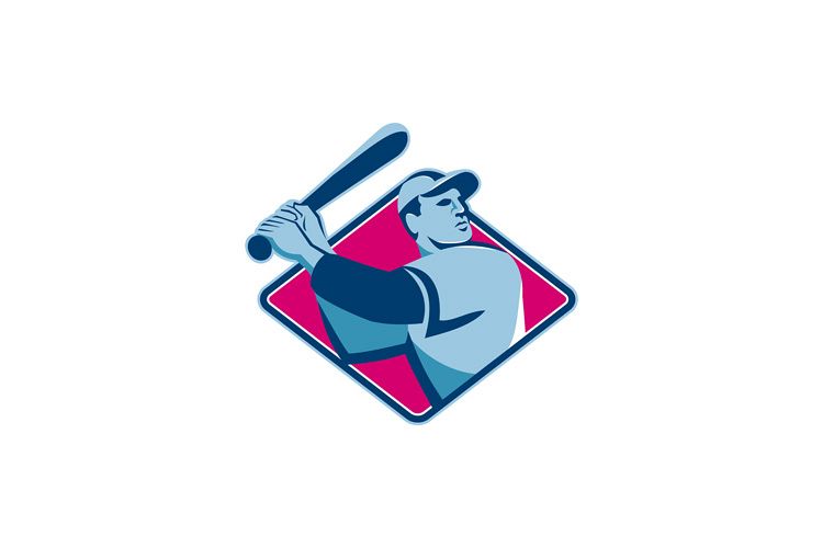 baseball player with bat batting retro style example image 1