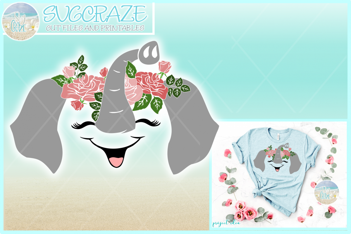 Elephant Face with Roses Svg Dxf Eps Png Pdf Files example image 1