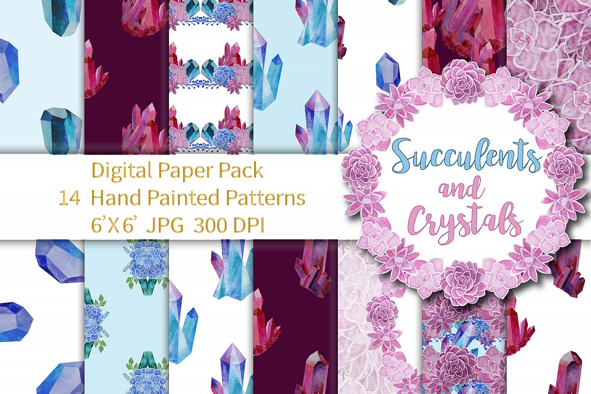 Succulents and Crystals Paper Pack example image 1