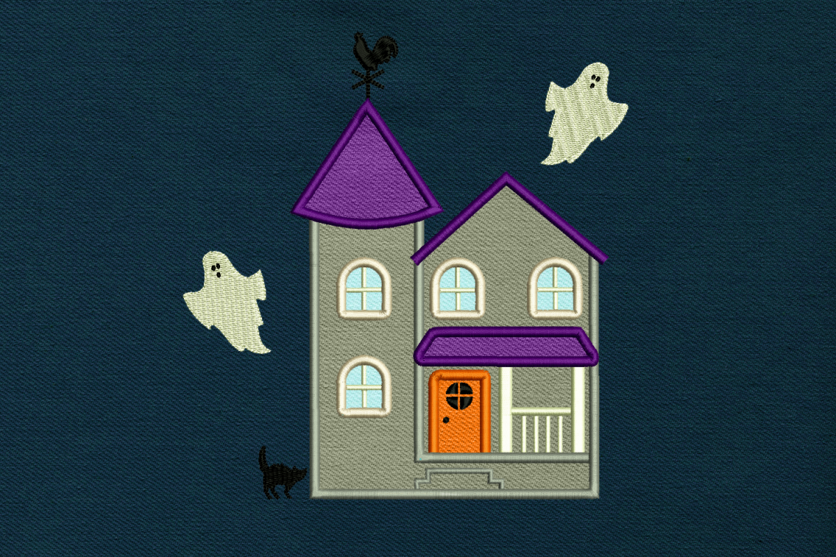 Halloween Haunted House Applique Embroidery Design File example image 1