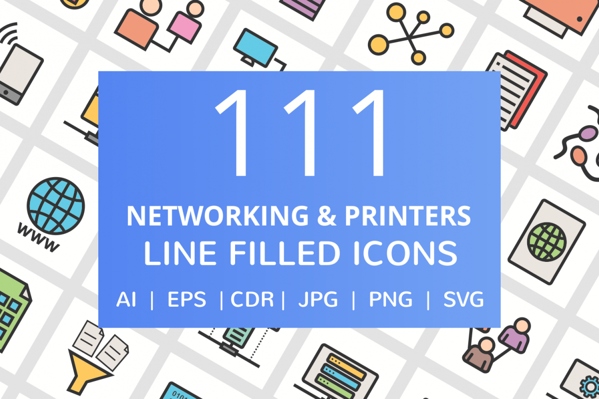 111 Networking & Printers Filled Line Icons example image 1