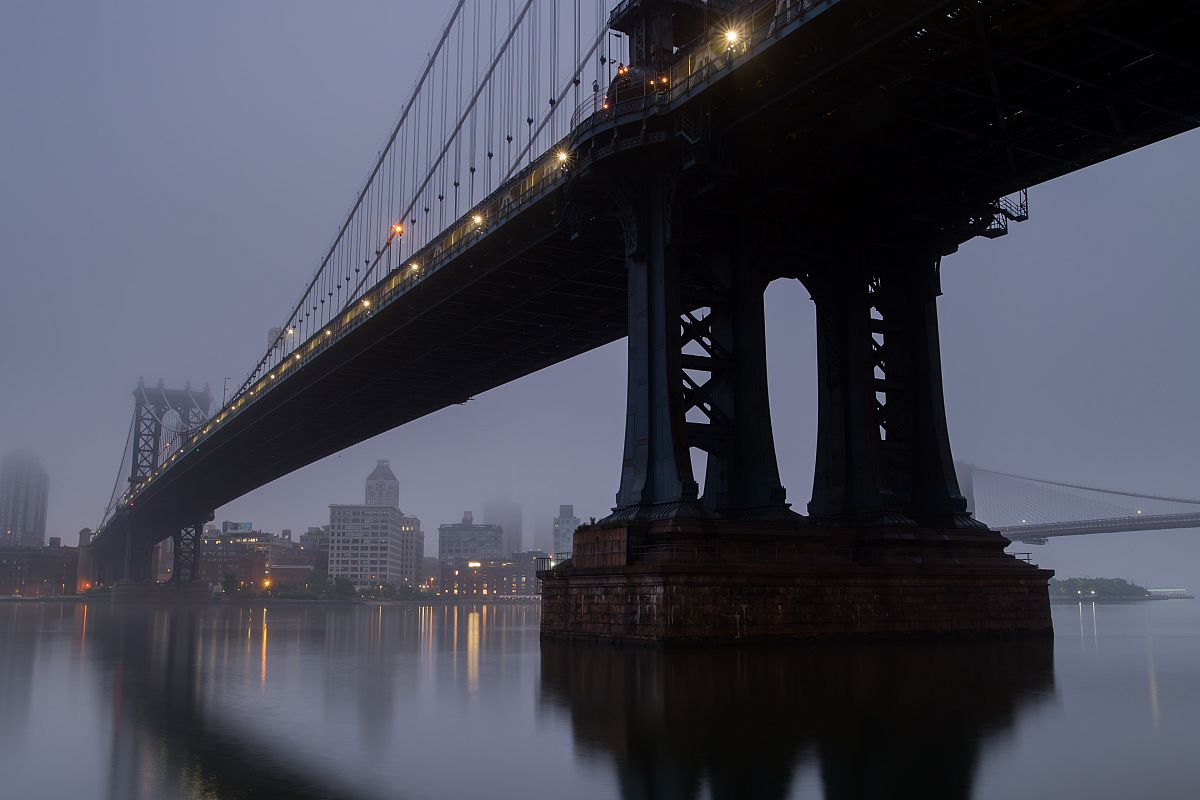Manhattan bridge view on the foggy morning example image 1