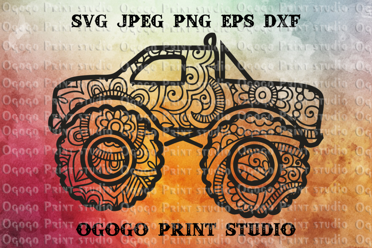 Mandala svg, Monster Truck SVG, Zentangle SVG, Auto svg, Car example image 1
