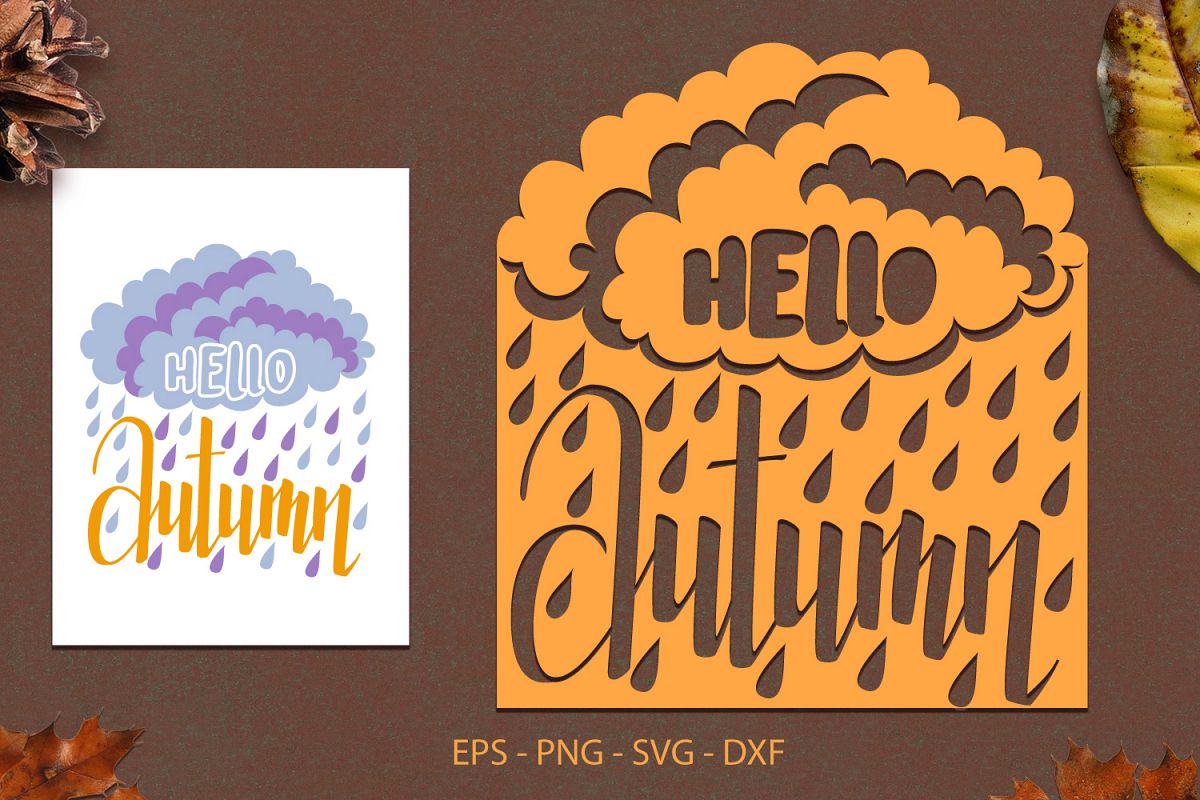 Hello Autumn svg png dxf eps - Autumn Lettering Paper Cut example image 1