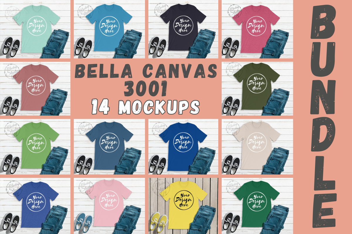 MEGA BUNDLE 14 Mockups Bella Canvas 3001 Unisex Tshirt Multi example image 1