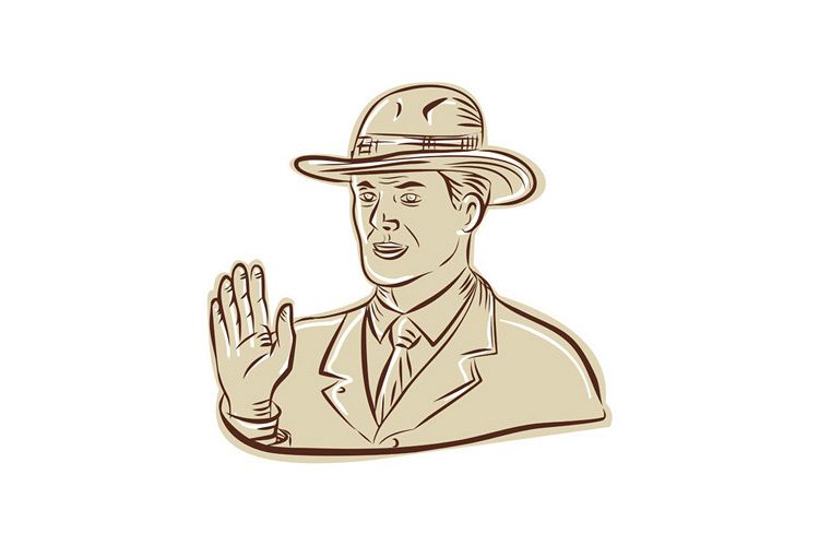 Businessman Fedora Hat Vintage Etching example image 1