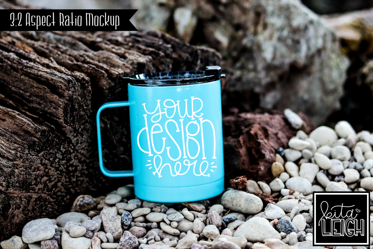 Teal Stainless Mug Lake or Beach Mockup example image 1