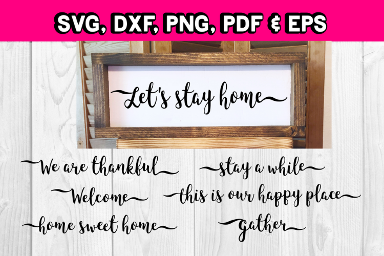 Words for a Long wooden sign - Let's stay home - Gather example image 1