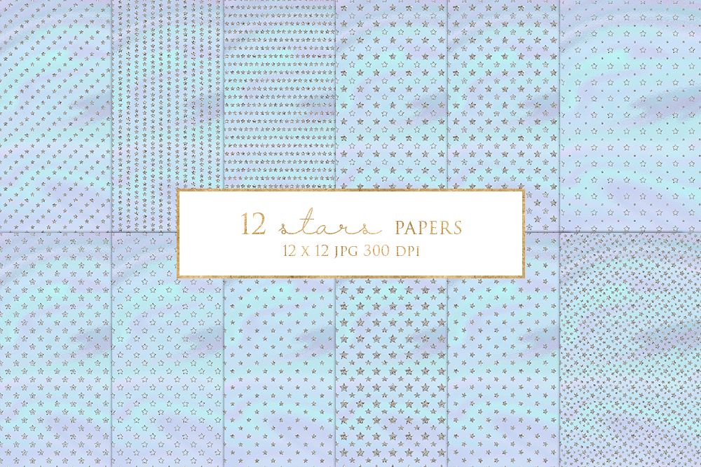 12 Silver Stars Digital Paper Pack example image 1