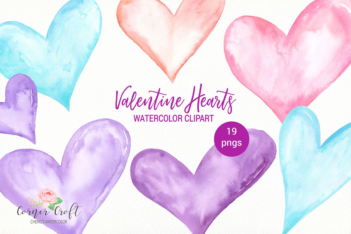Watercolor Valentine Hearts Clipart example image 1