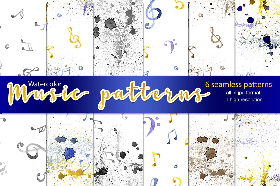 6 watercolor music patterns example image 1