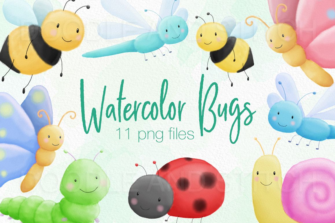 Cute Bugs Watercolor Illustrations example image 1