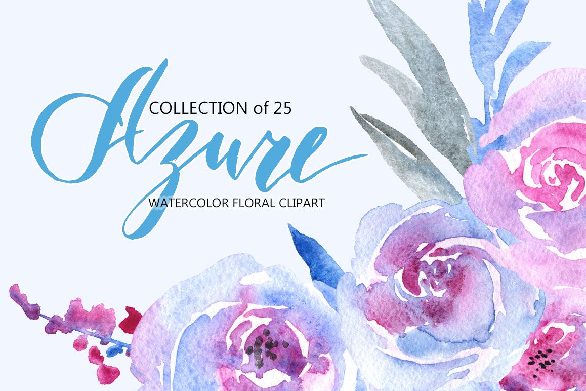 Azure blue watercolor flowers roses example image 1