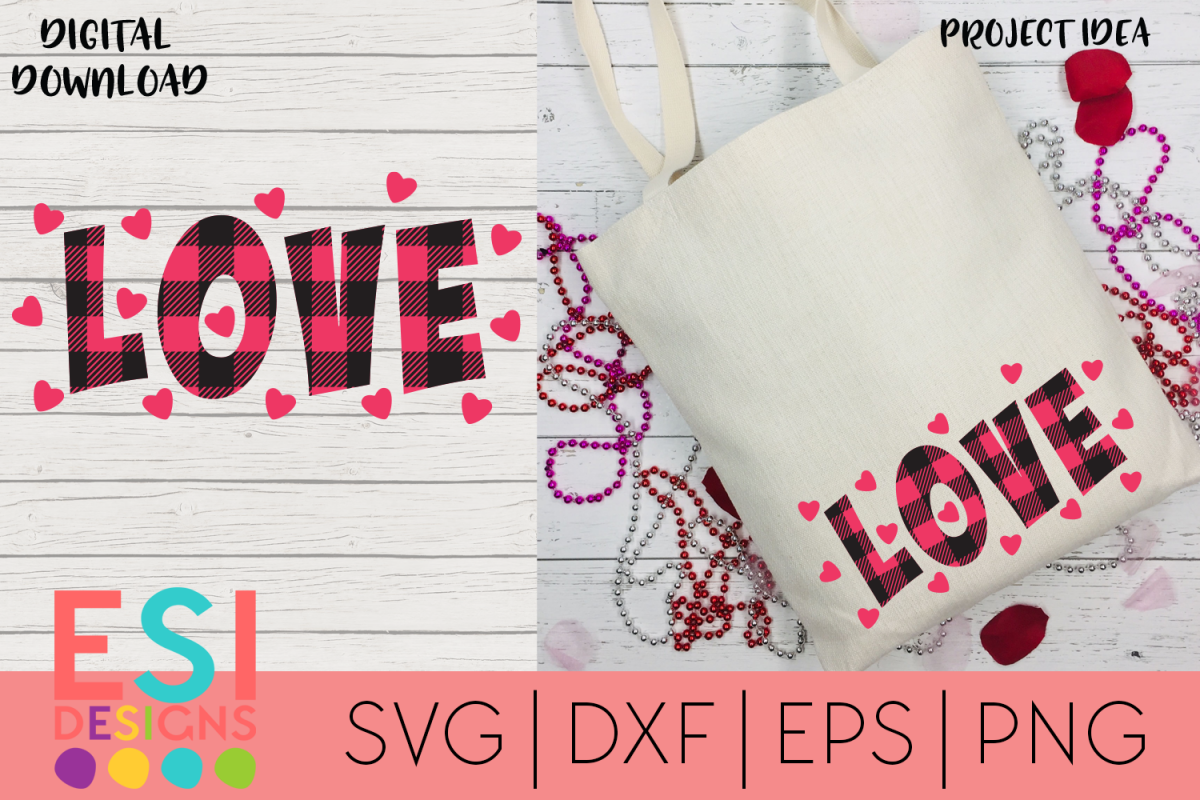Valentine SVG | Love Heart Buffalo Plaid Design example image 1