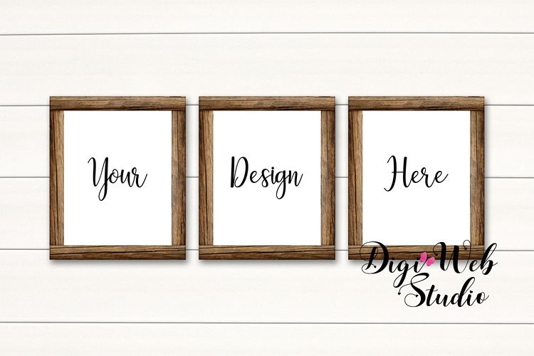 3 Wood Signs Mockup - Set of 3 Wood Frames on White Shiplap example image 1