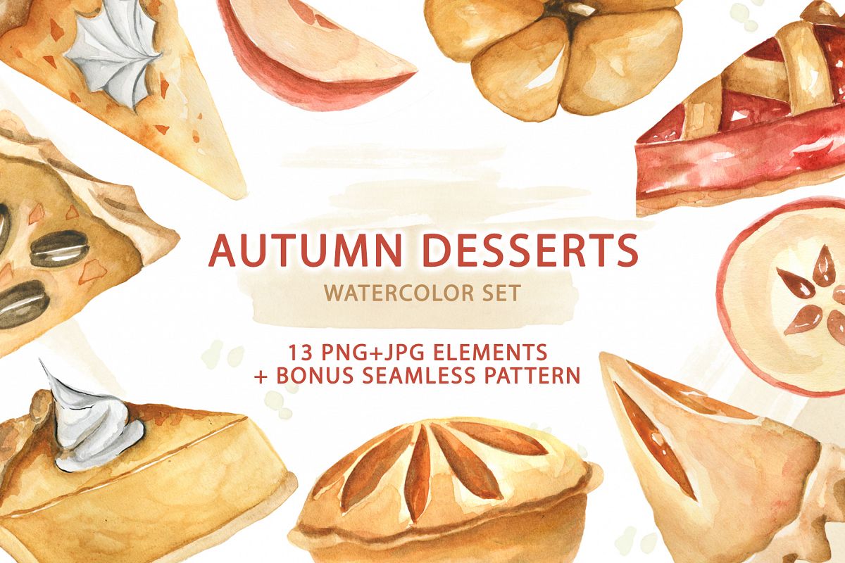 Watercolor Traditional Autumn Desserts example image 1