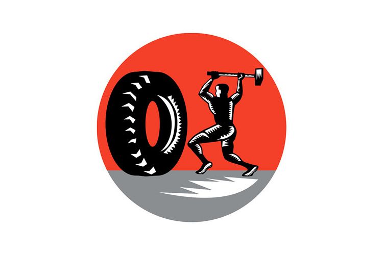 Tire Sledgehammer Workout Woodcut example image 1