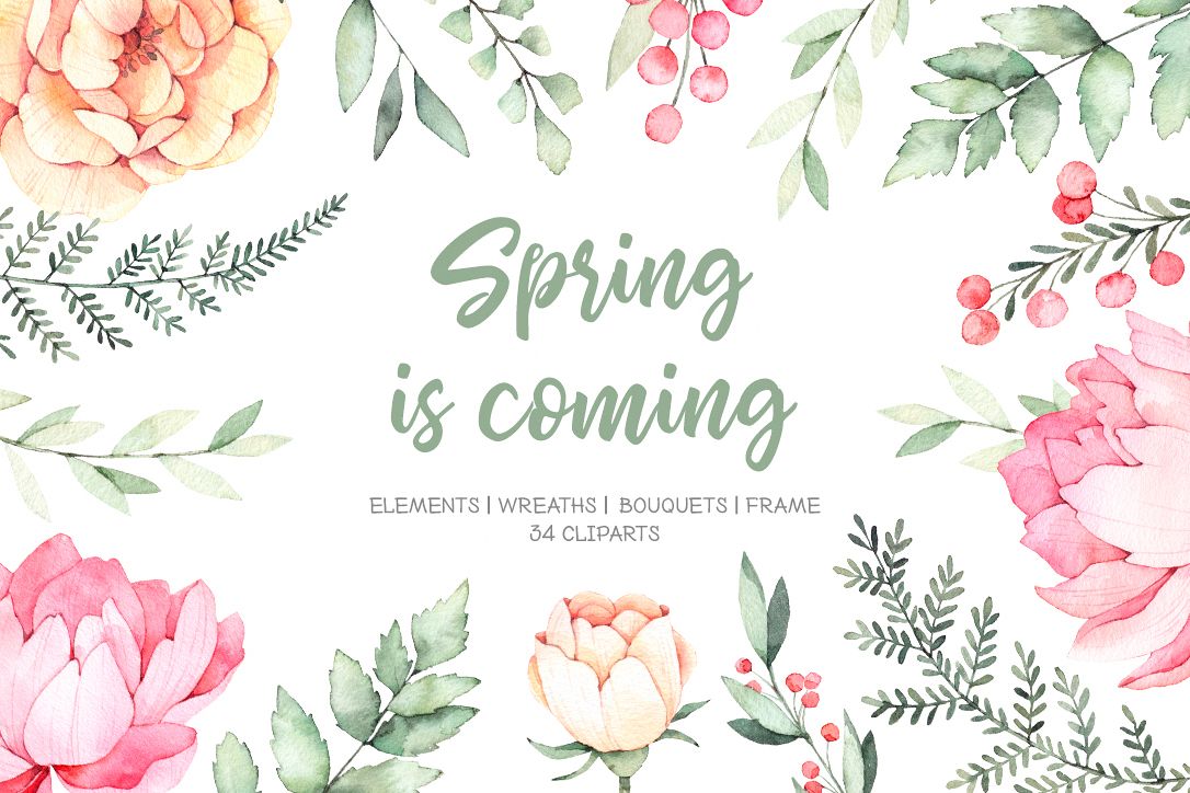 Spring is coming. Watercolor set example image 1