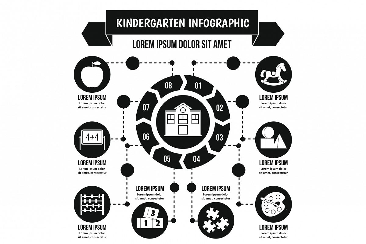 Kindergarten infographic concept, simple style example image 1