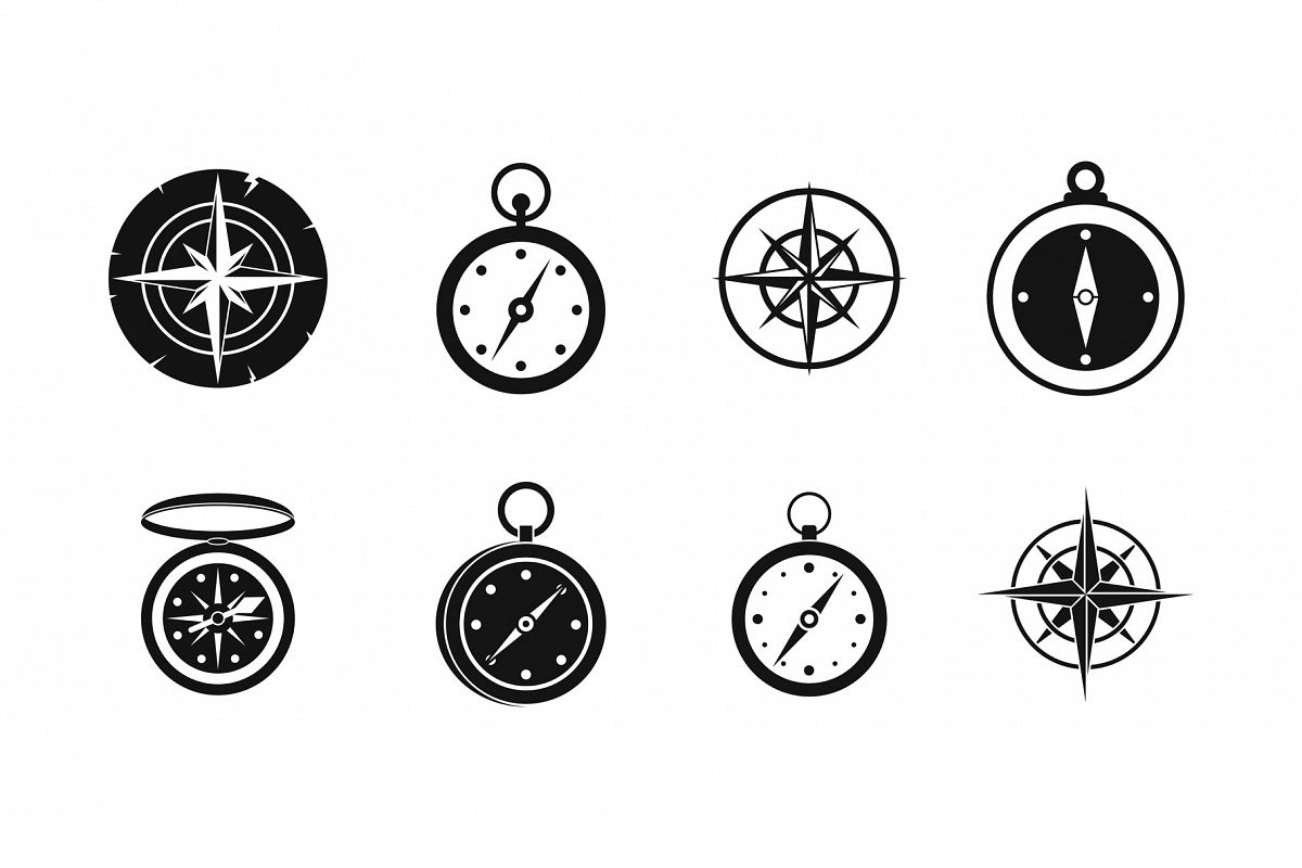 Compass icon set, simple style example image 1