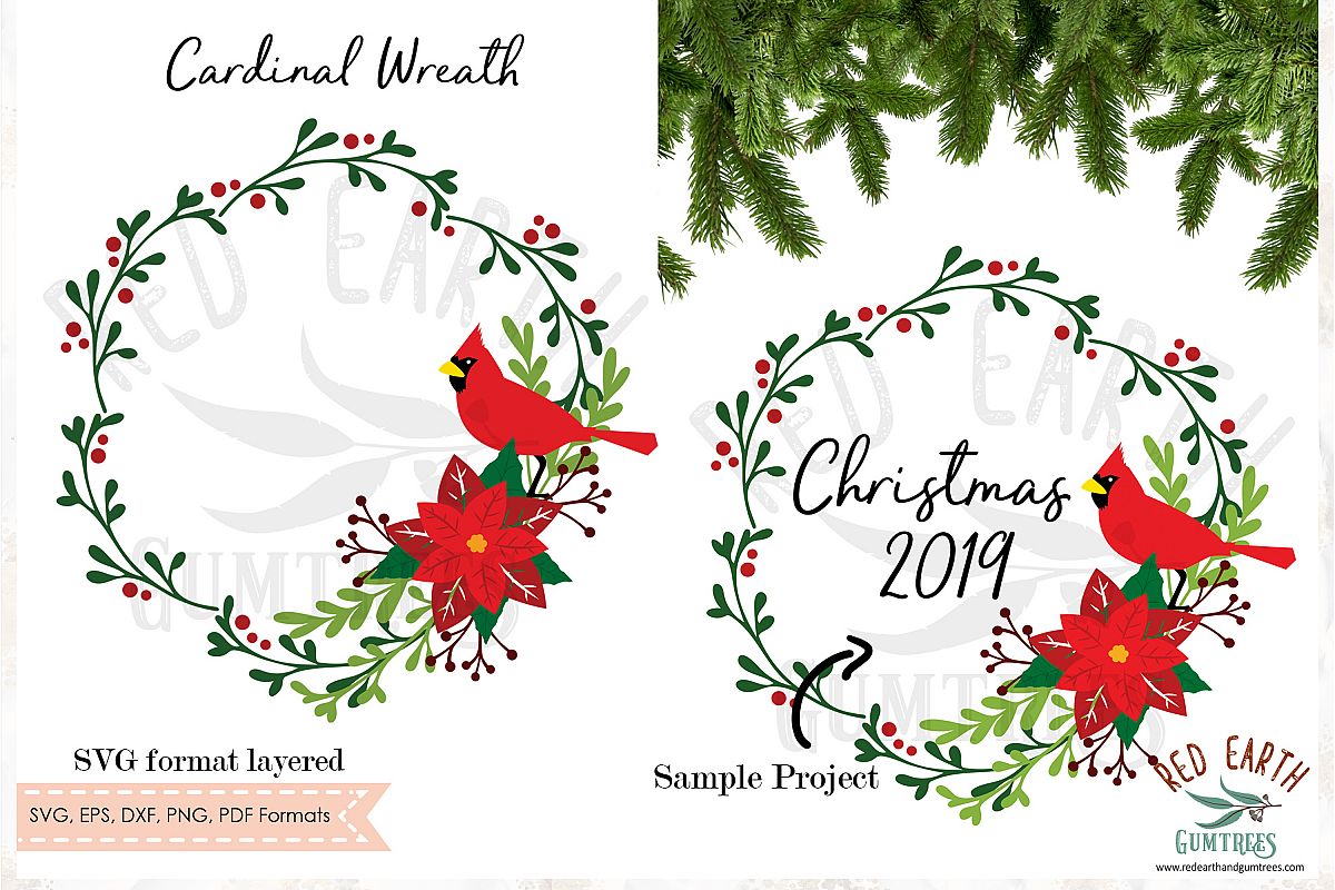 Cardinal wreath Christmas, holidays laurel SVG,DXF,PNG,EPS example image 1
