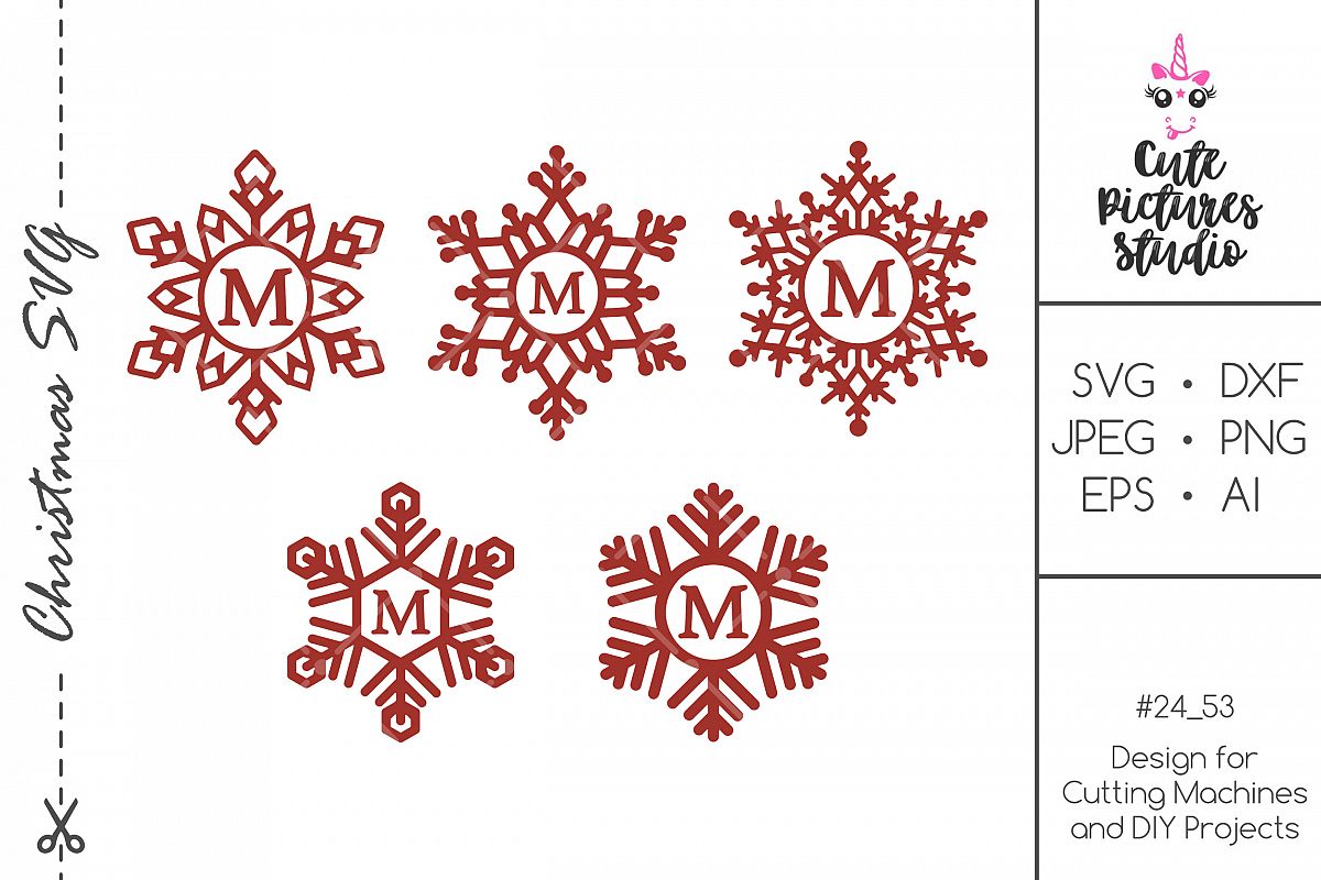 Download Christmas snowflake monogram frame SVG DXF bundle