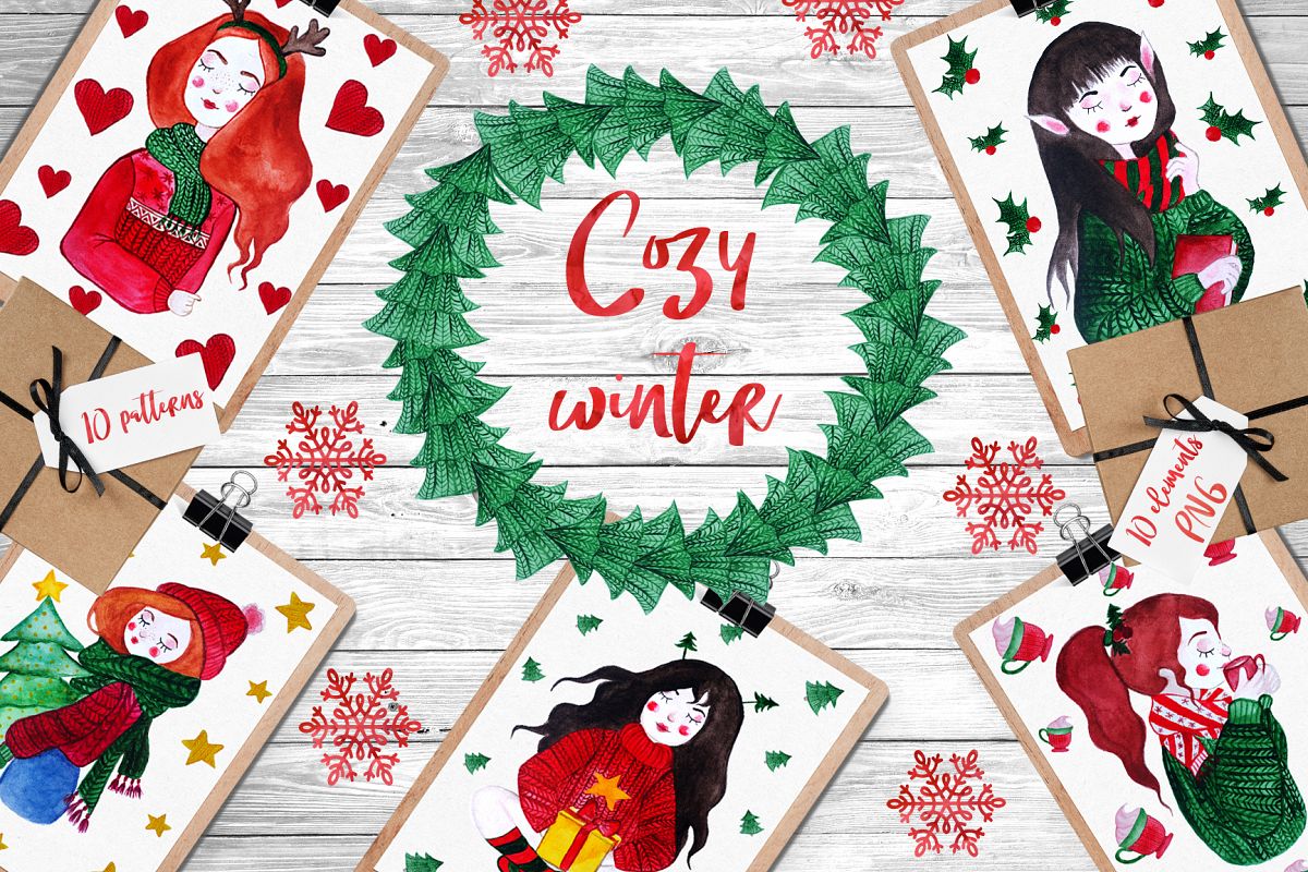 Cozy Winter Watercolor Set example image 1