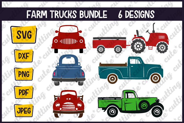 Farm trucks bundle cutting files svg, dxf, png, jpeg, pdf example image 1