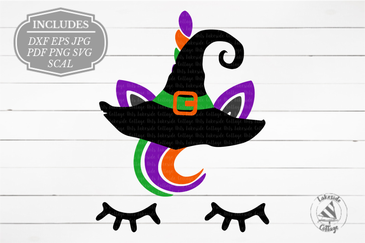 Unicorn Wearing Witch Hat Halloween SVG example image 1