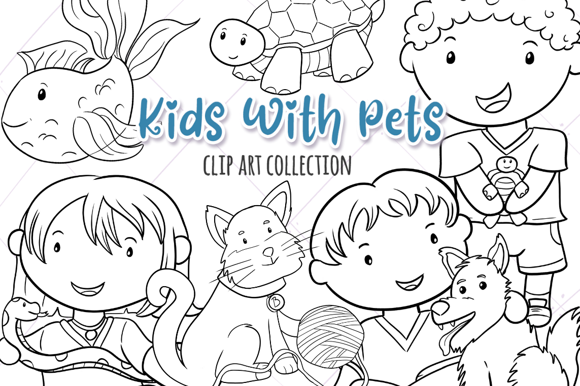 Kids With Pets Digital Stamps example image 1