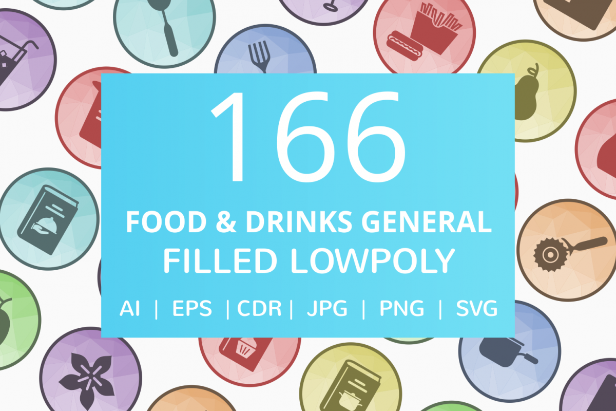 166 Food & Drinks General Filled Low Poly Icons example image 1