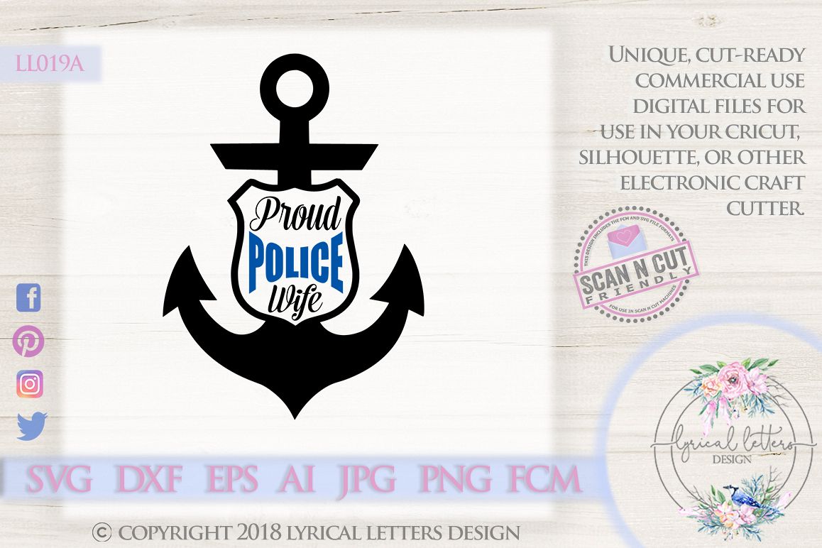 Proud Police Wife with Anchor Badge SVG DXF Cut File LL019A example image 1