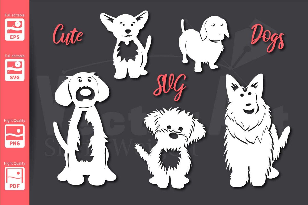 5 Cute Dogs - SVG - Cut Files for Beginners (190019) | Cut Files