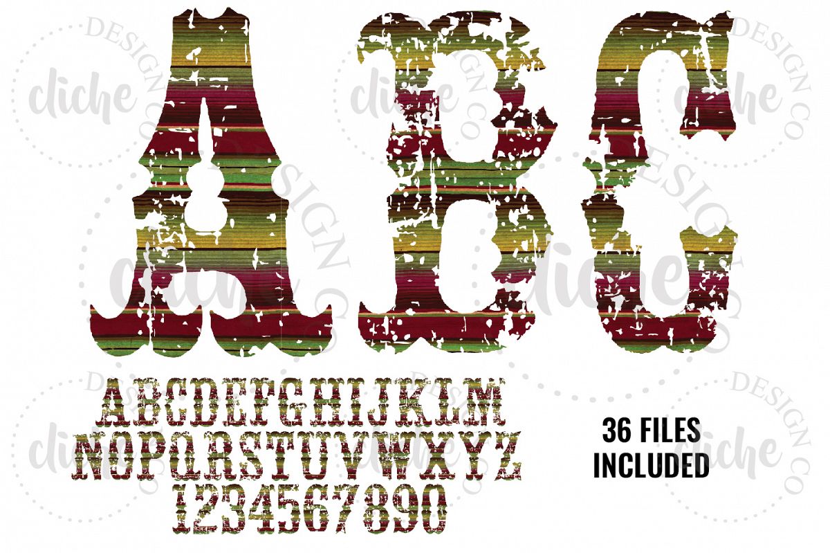 Grunge Serape Alphabet Sublimation Set example image 1