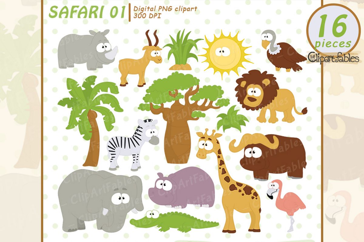 SAFARI clipart, cute animals clip art, instant download example image 1