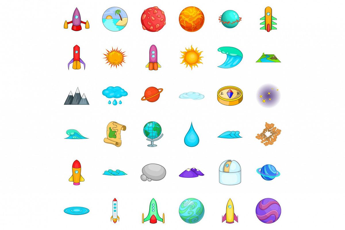 Solar system icons set, cartoon style example image 1