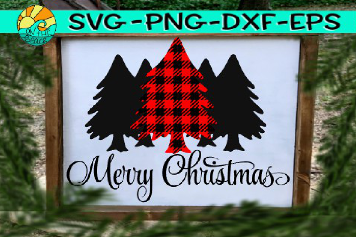 Merry Christmas - Buffalo Plaid - Trees - SVG PNG EPS DXF example image 1