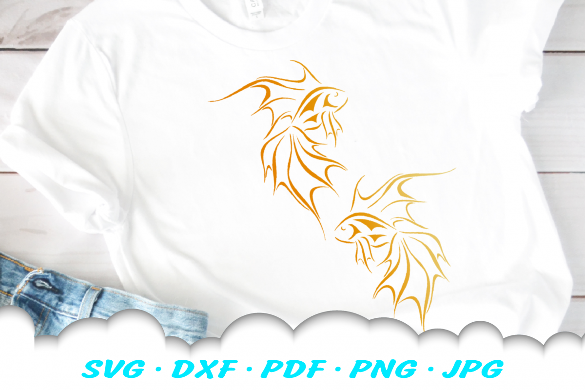 Tribal Goldfish Fish SVG DXF Cut Files example image 1