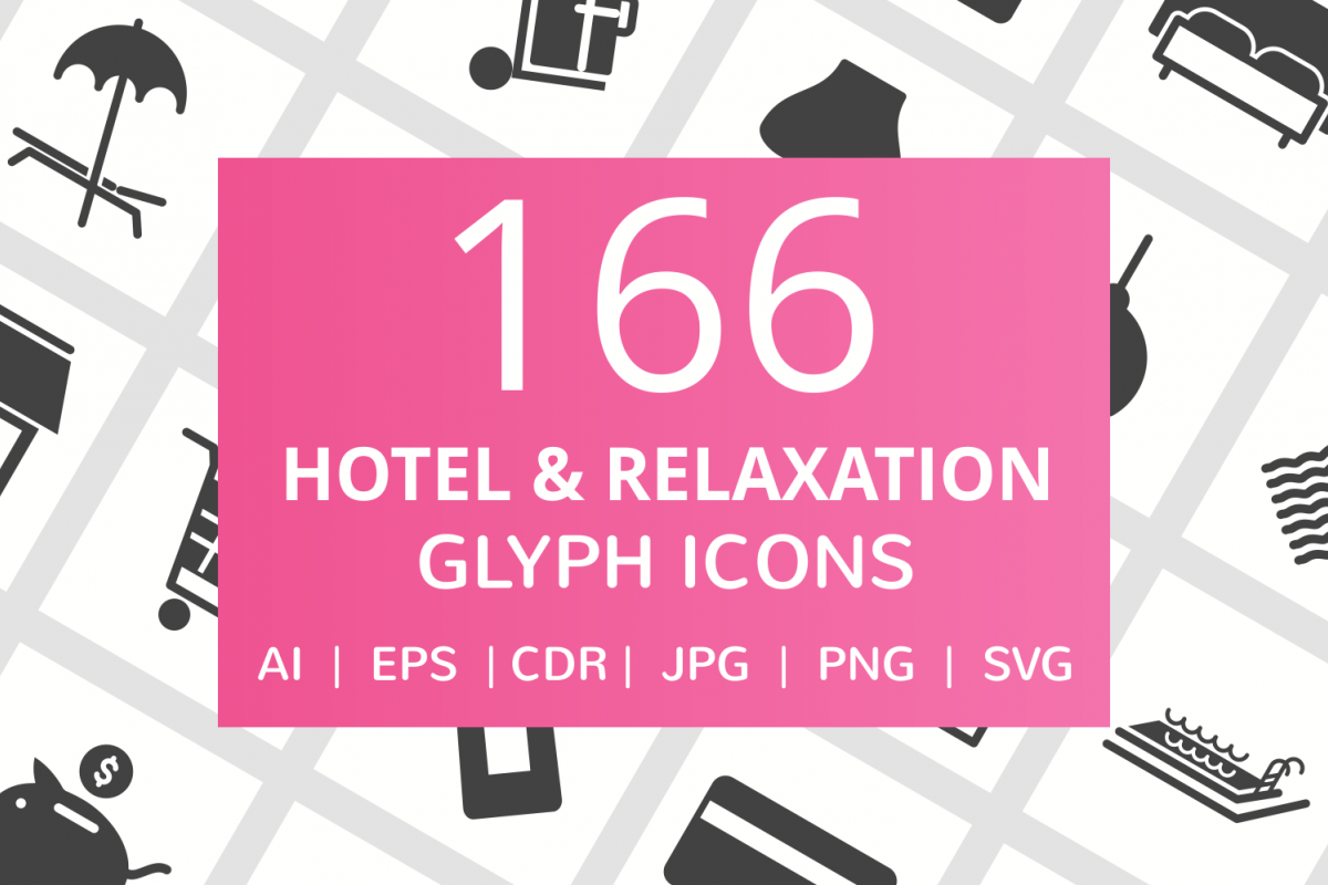 166 Hotel & Relaxation Glyph Icons example image 1