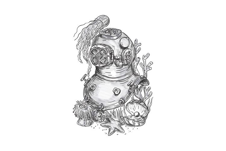 Old School Diving Helmet Tattoo example image 1